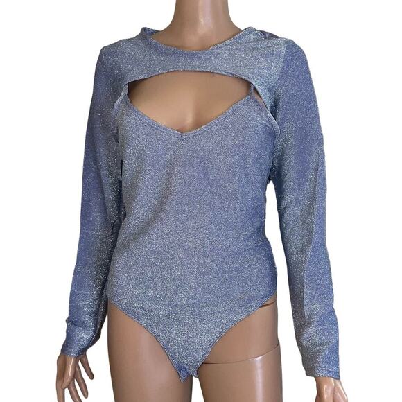 Haute Monde 2 piece body suit& shrug sparkly NEW shimmer SZ LG - Picture 2 of 10
